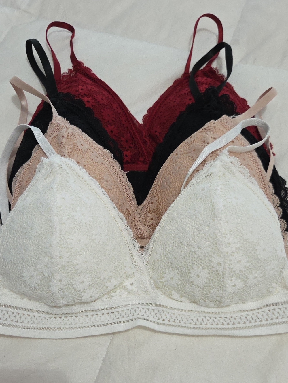 Lace Bralette Pack - White, Blush, Black & Burgundy